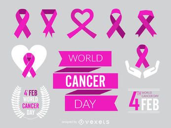 World Cancer Day ribbon and element set