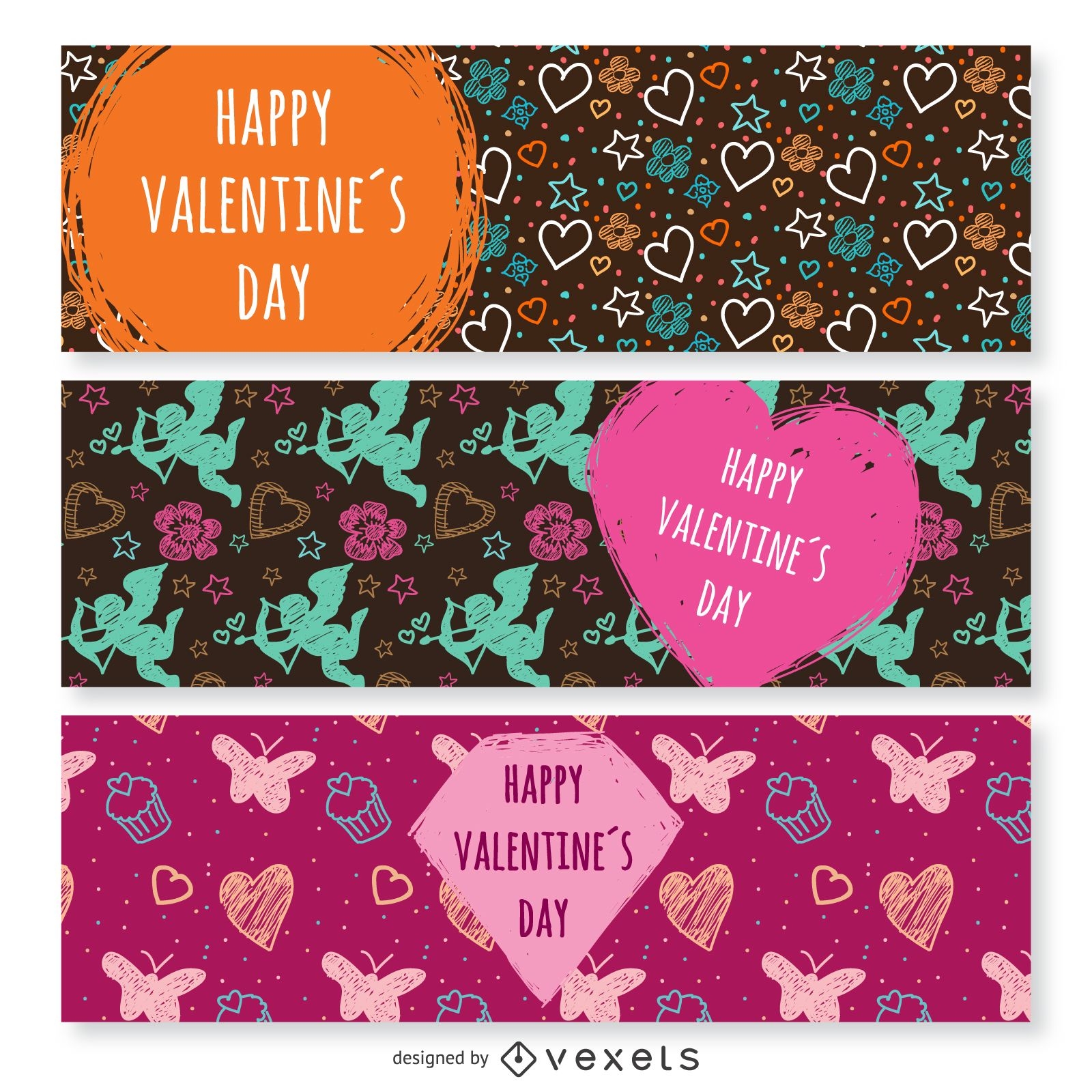 Conjunto de banners de feliz día de San Valentín