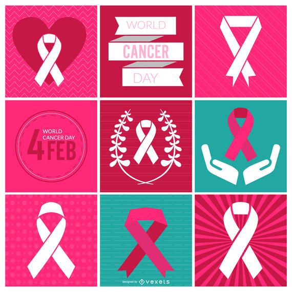 World Cancer Day ribbons and labels World Cancer Day ribbons and labels