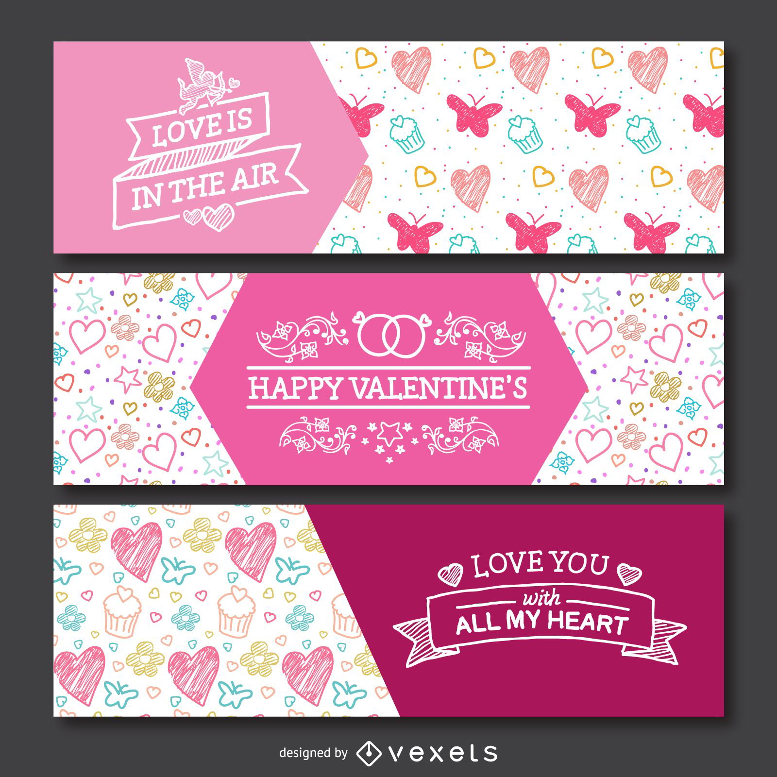 Conjunto de banner de garabatos de San Valentín