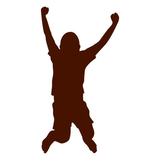 Child jumping with both arms up silhouette