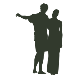 Couple huging silhouette pointing PNG Design Transparent PNG