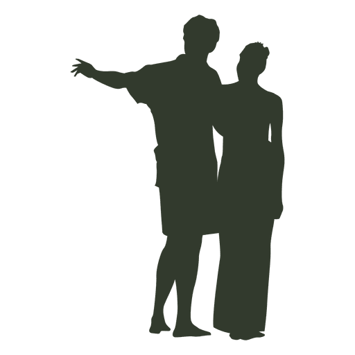 Couple huging silhouette pointing