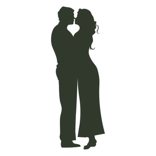 Silhouette of romantic couple kissing