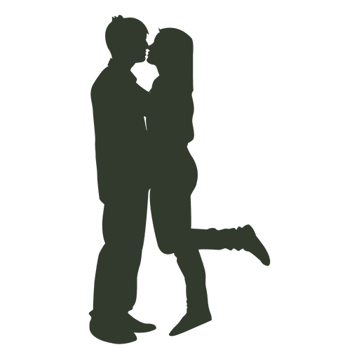 Couple kissing silhouette lifted girl leg