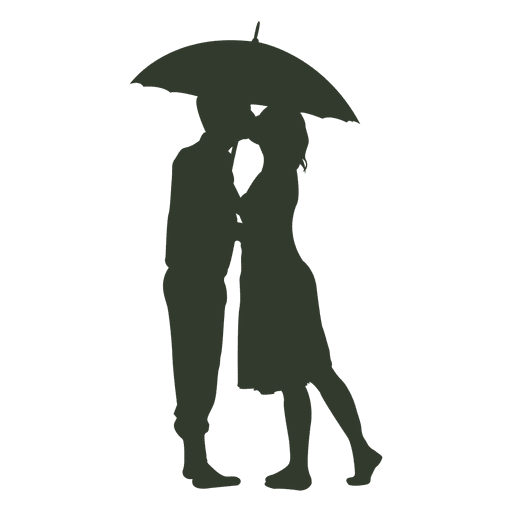 Couple kissing umbrella silhouette
