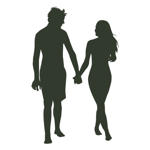 Couple walking silhouette beach PNG Design