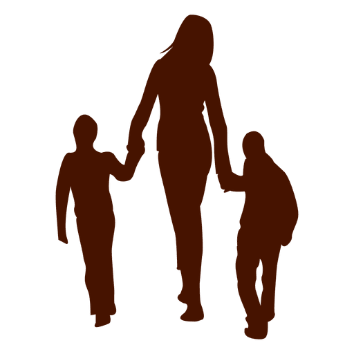 Mom walking with two childs