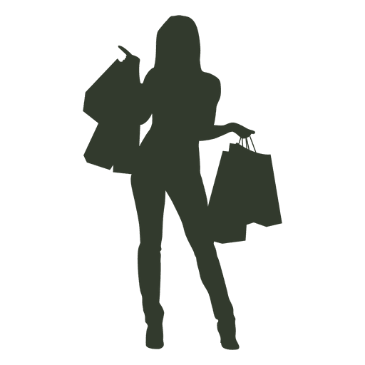 Woman shopping bags pointing PNG Design
