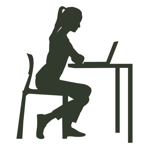 Mulher sentando cadeira trabalhando escrivaninha Desenho PNG