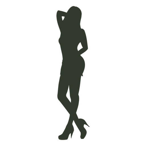 Mujer de pie pose silueta mano cuello Diseño PNG