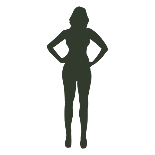 Mujer de pie pose silueta manos cadera Diseño PNG
