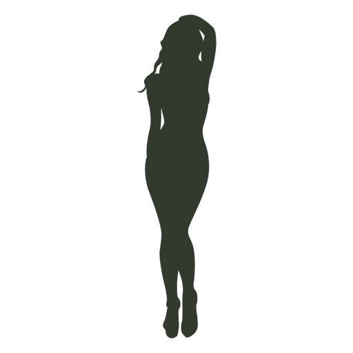 Woman standing pose silhouette touching hair PNG Design