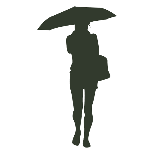 Silueta de paraguas de mujer bajo la lluvia