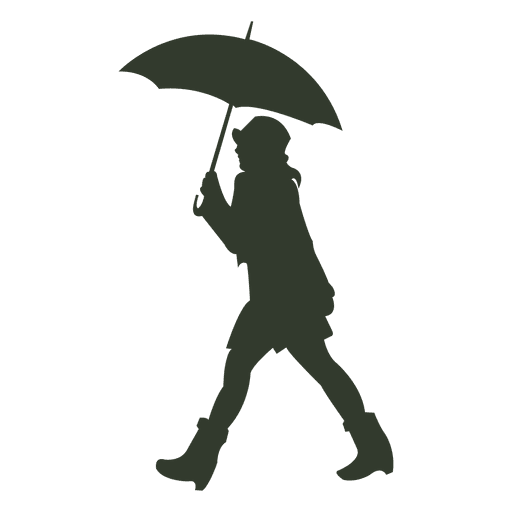 Mujer paraguas silueta caminar lluvia Diseño PNG