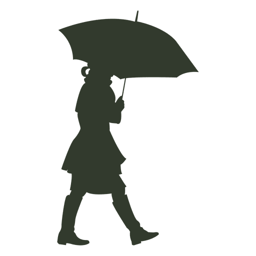 Gehender Regenschirm des Frauenregenschirmschattenbildes PNG-Design
