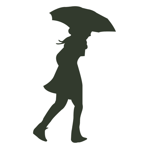 Woman walking umbrella silhouette wind rain - Transparent PNG & SVG ...