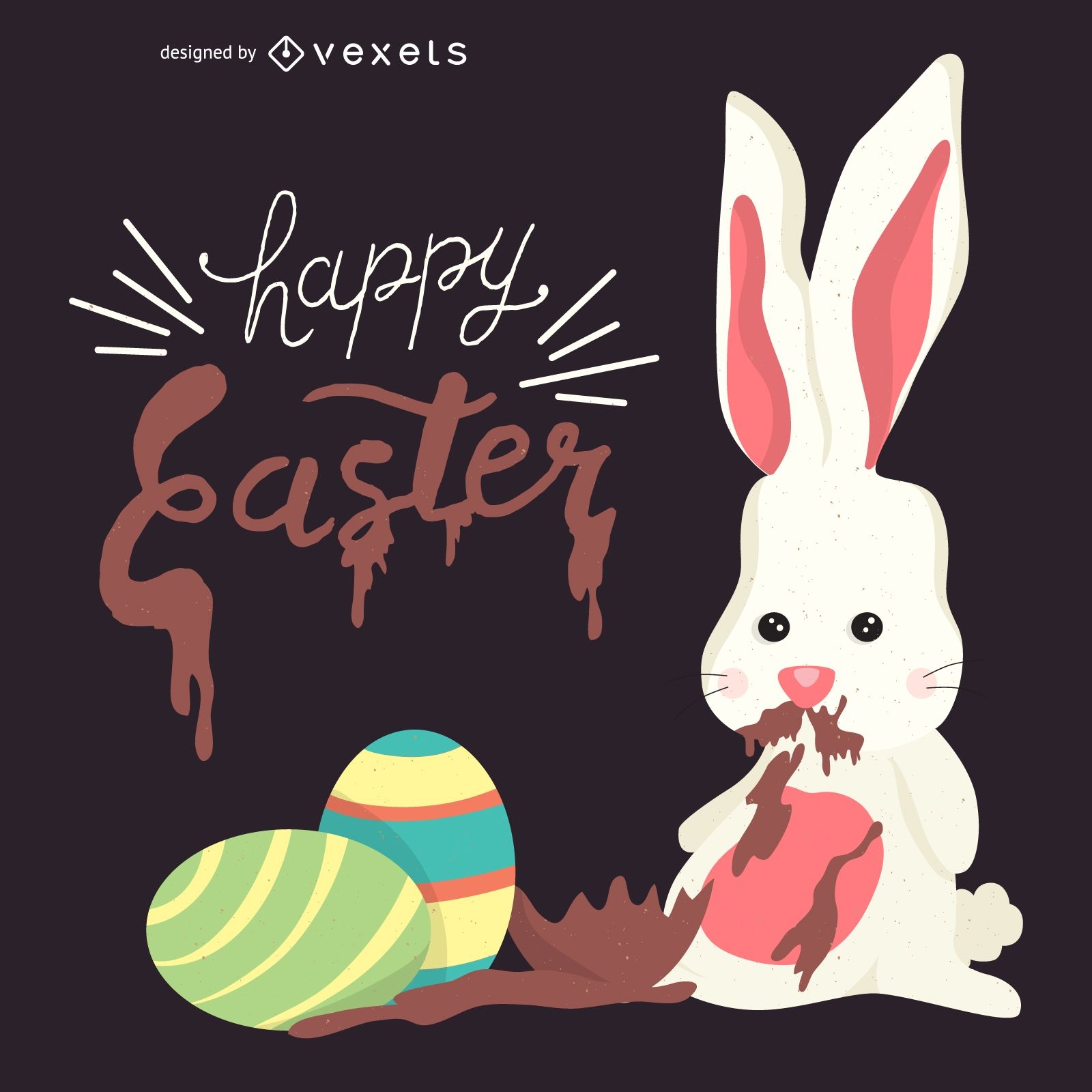 Ilustración de un conejito de Pascua con chocolate