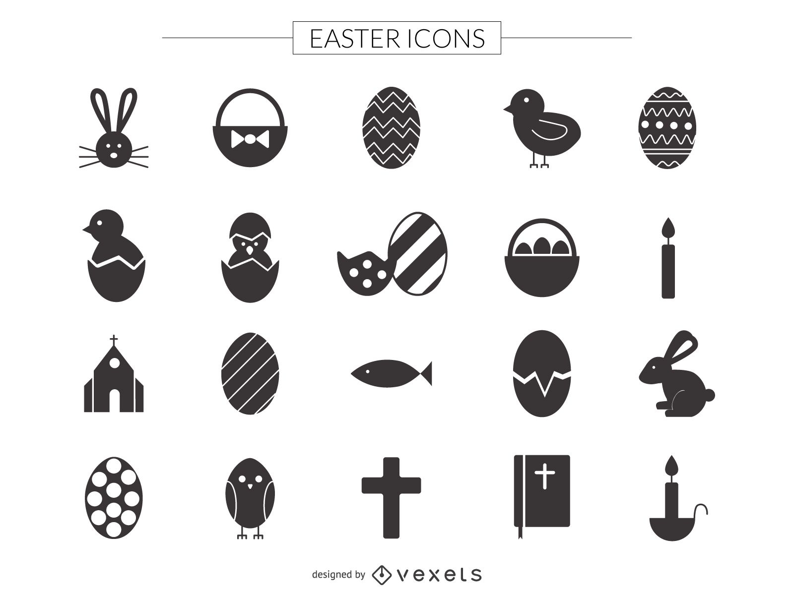 Flache Ostern Icon Set