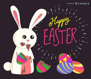 Conejito de Pascua comiendo chocolate