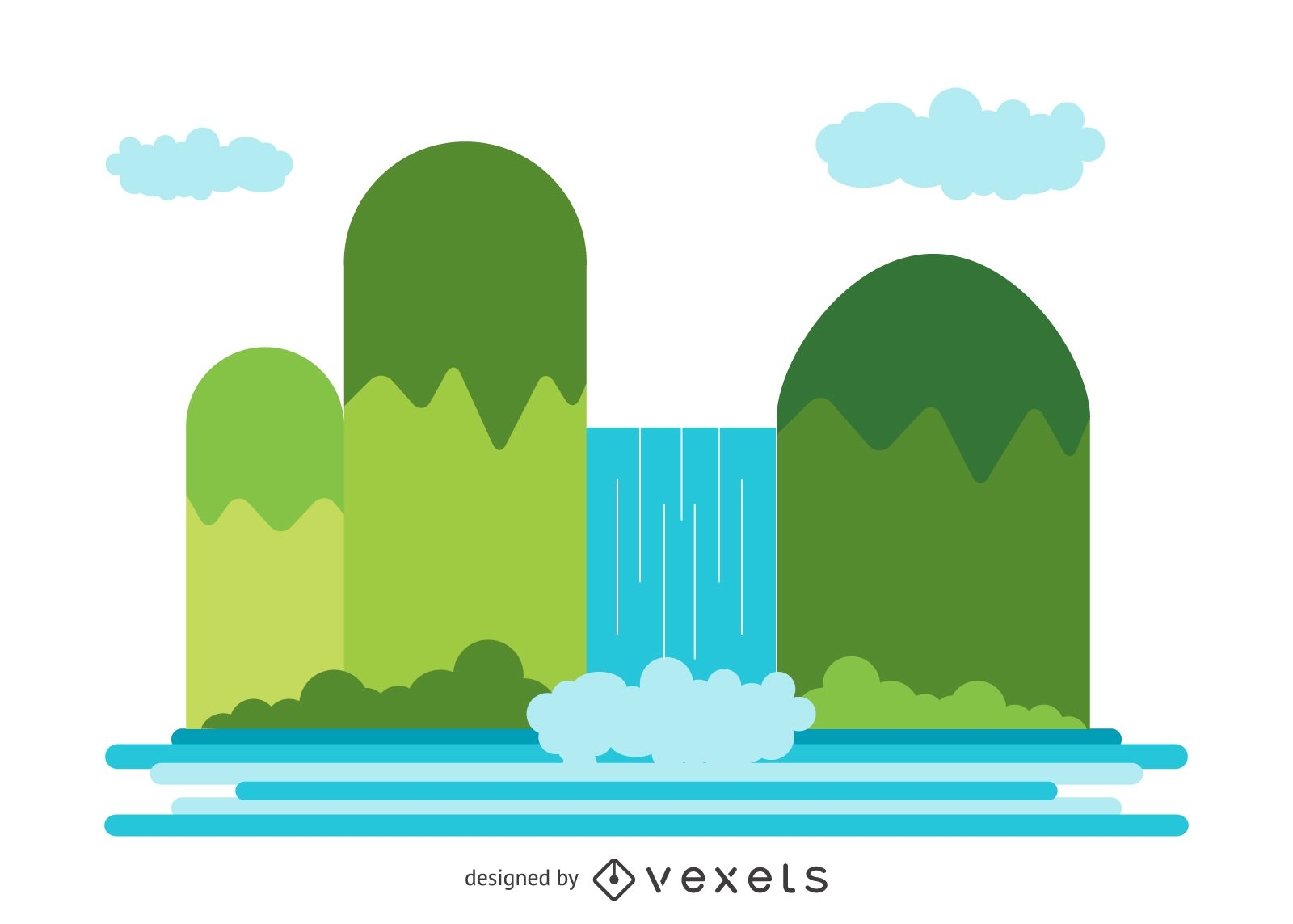 Flat and isolated waterfall illustration