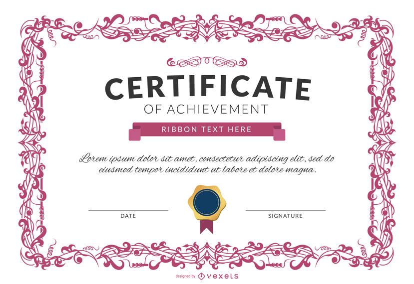 Certificado de logro plantilla maqueta en color rosa. Certificado de logro plantilla maqueta en color rosa.