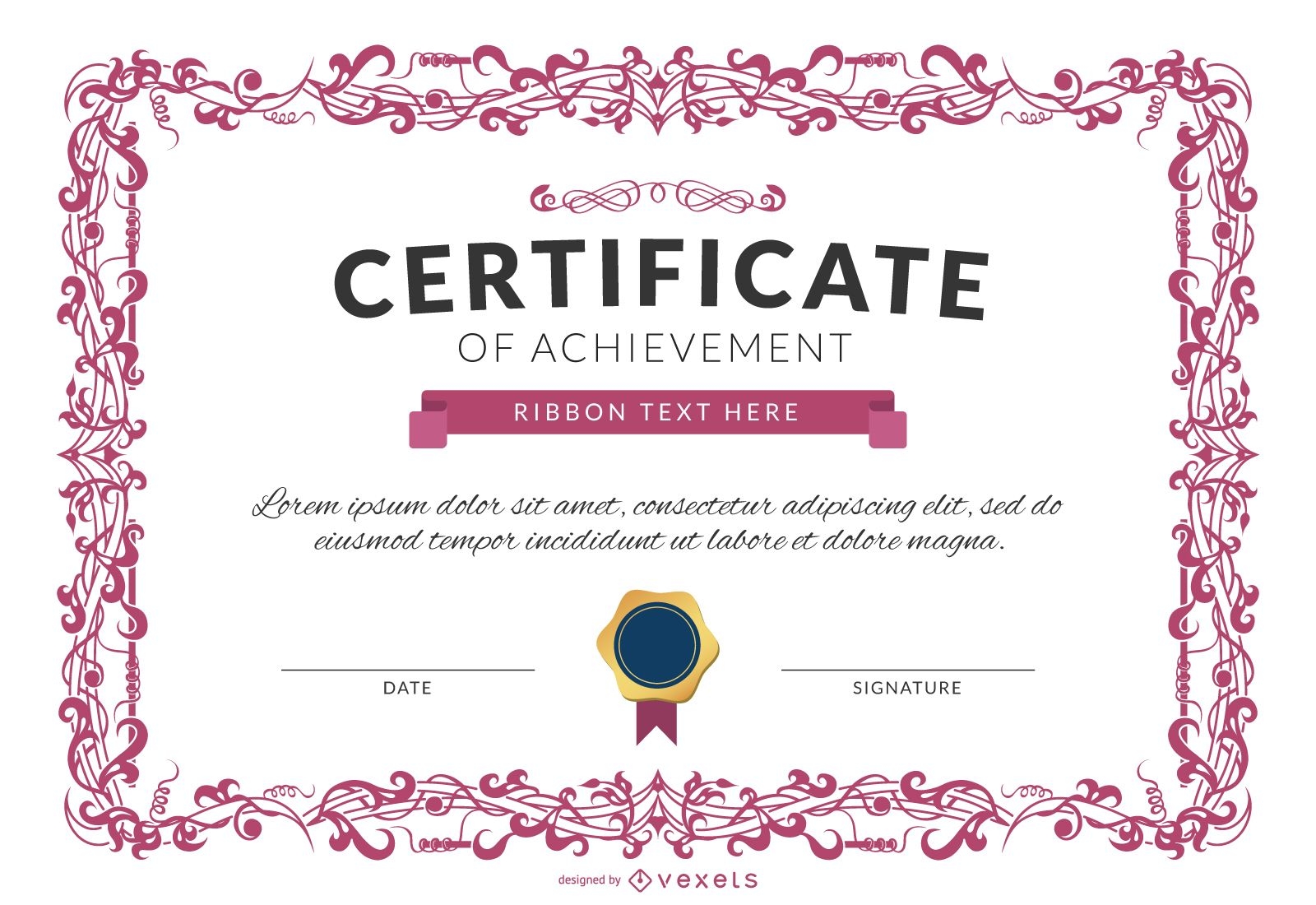 Certificado de plantilla de logro en rosa
