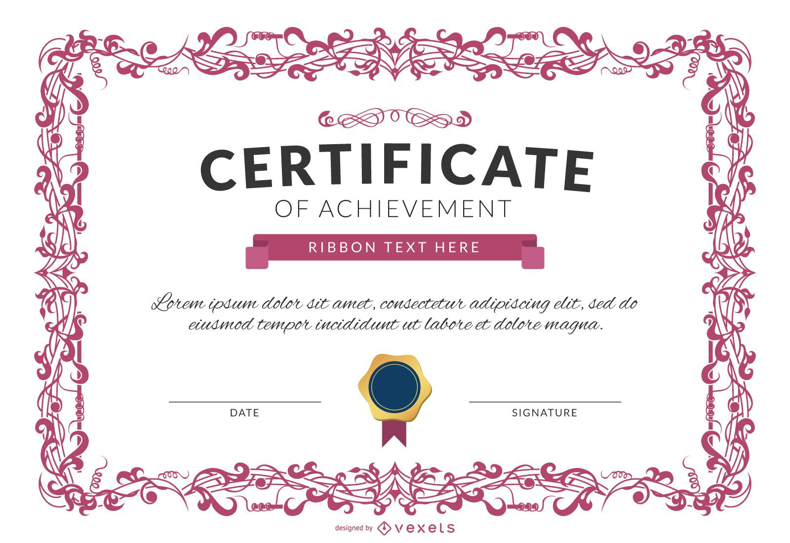 Certificate Of Achievement Template In Pink Vector Download