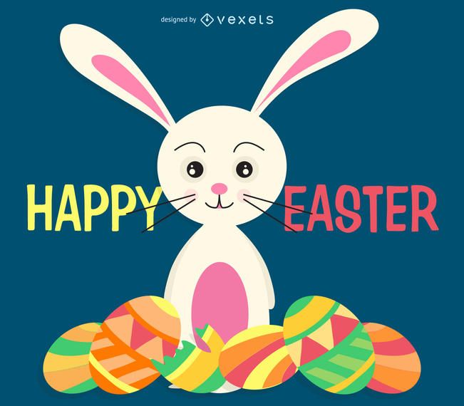 Easter illustration with a bunny and lots of eggs Easter illustration with a bunny and lots of eggs