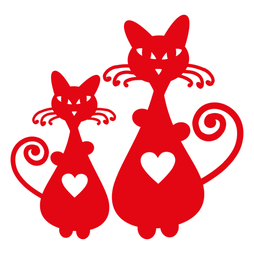 Silueta de gatos con corazón Diseño PNG