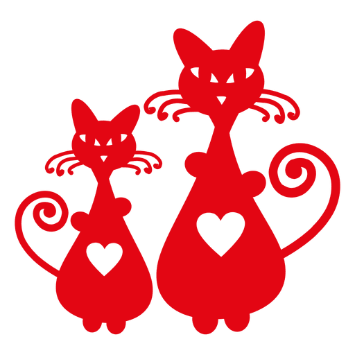 Silueta de gatos con coraz?n Diseño PNG