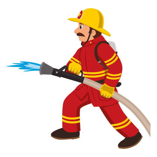 Bombero con tubo flexible. Diseño PNG