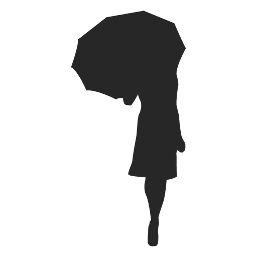 Chica caminando con silueta de paraguas gris Diseño PNG
