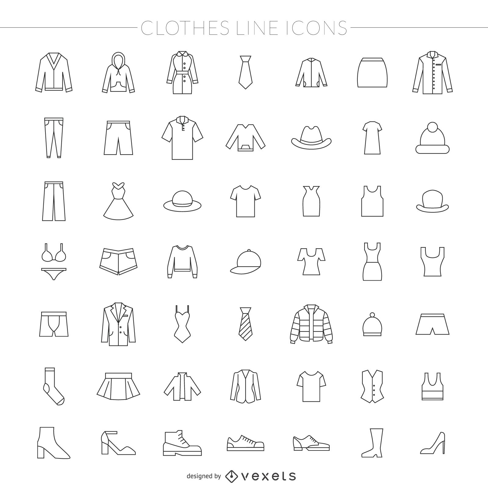 Kleidung d?nne Linie Icon Pack