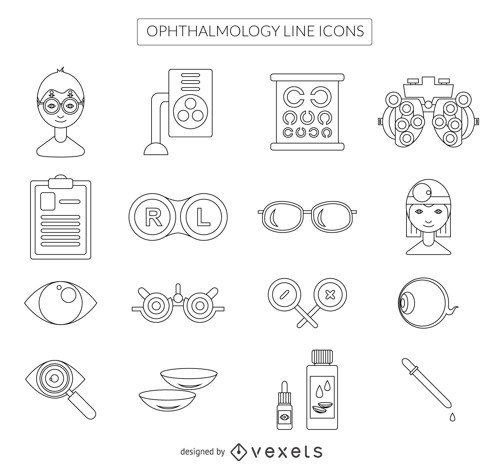 Stroke ophthalmology icon collection