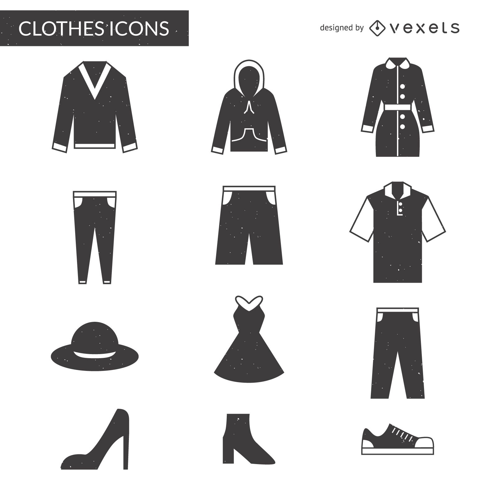 Conjunto de iconos de ropa plana dama y caballero