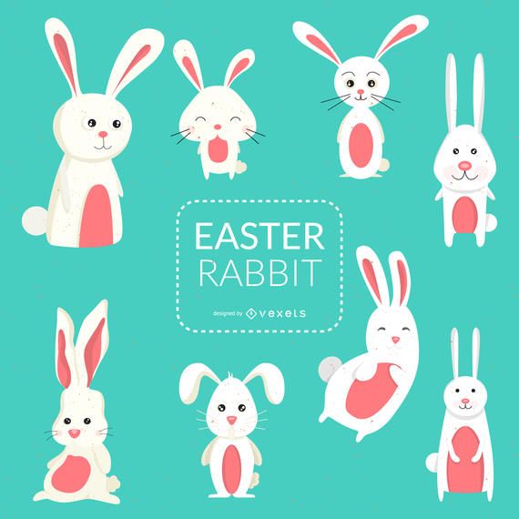 Set of Easter bunnies illustrations Set of Easter bunnies illustrations