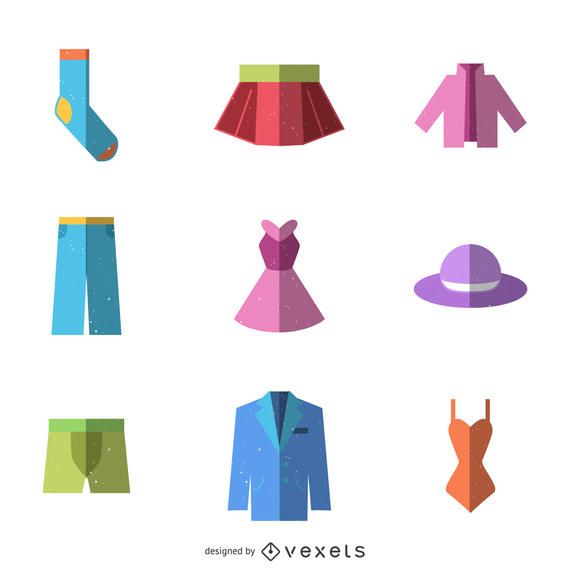 Flache Kleidung Icon Set Vektor Download