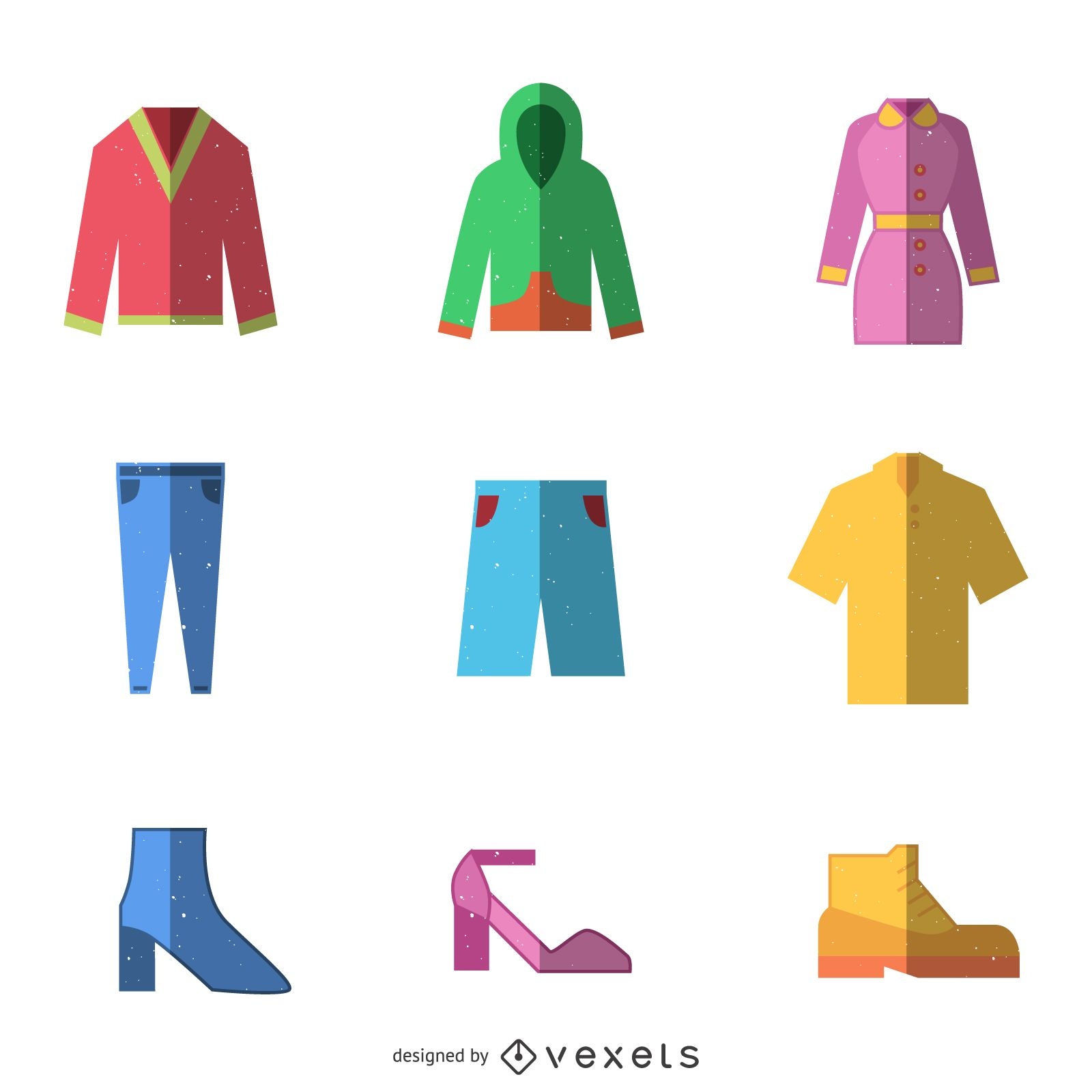 Conjunto de ícones de roupas quadradas planas