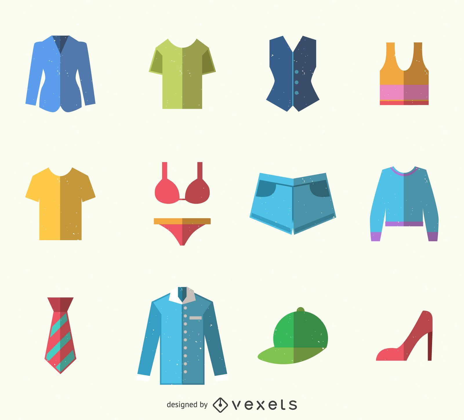 Pack De Iconos De Ropa Colorida - Descargar Vector