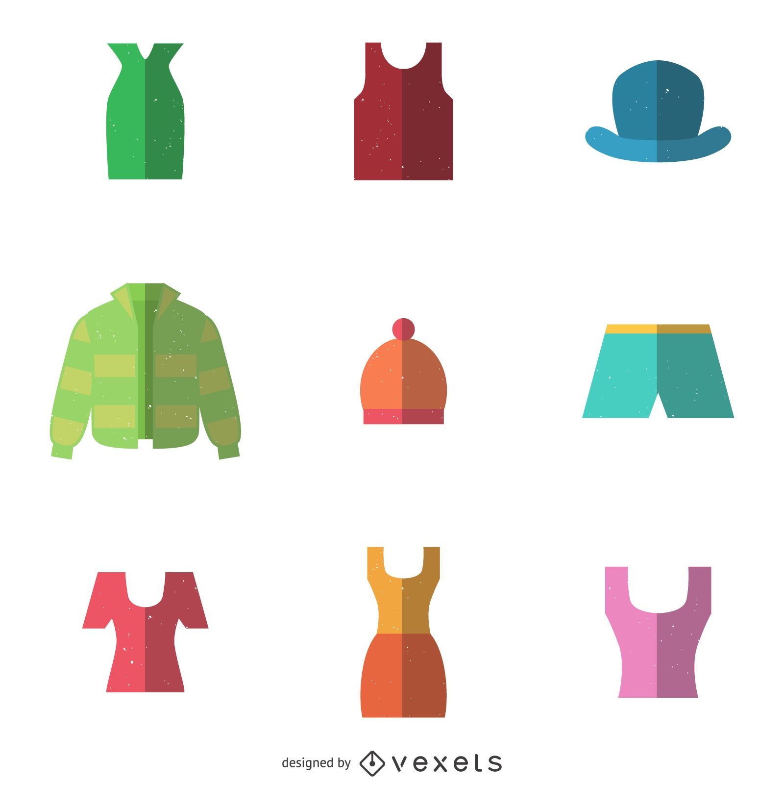 Conjunto de ícones de 9 itens de roupas