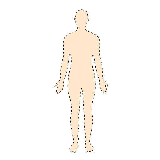 Homem de corpo humano com linhas tracejadas