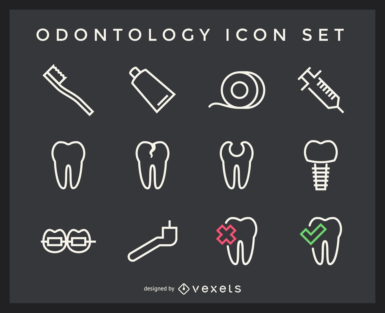 Odontology stroke icons pack