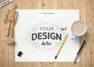 Desk layout paper PSD mockup Desk layout paper PSD mockup