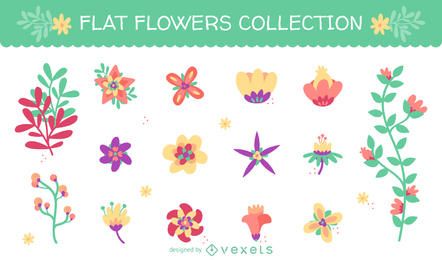 Huge set with 15 flat flower illustrations Huge set with 15 flat flower illustrations