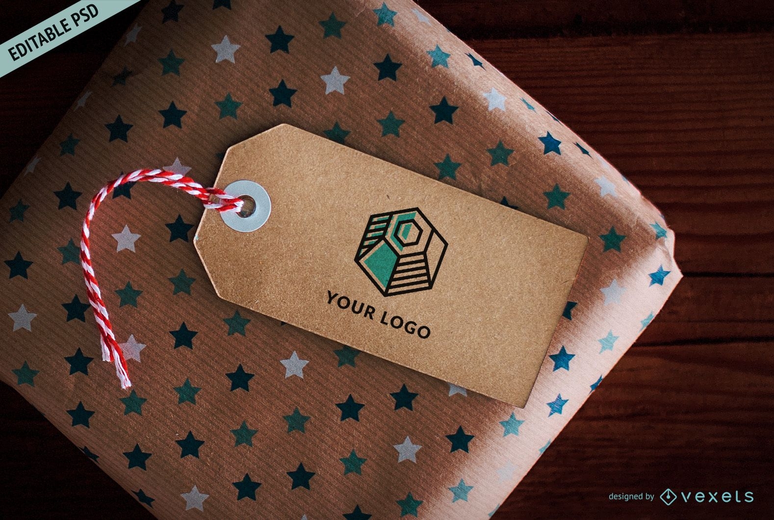 Cardboard gift tag PSD mockup