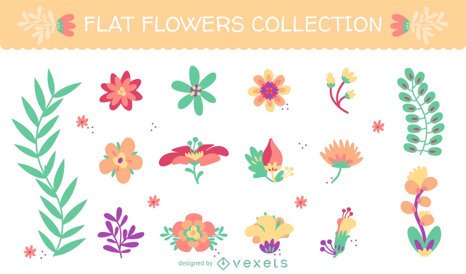 Conjunto de ilustraciones de flores en tonos pastel