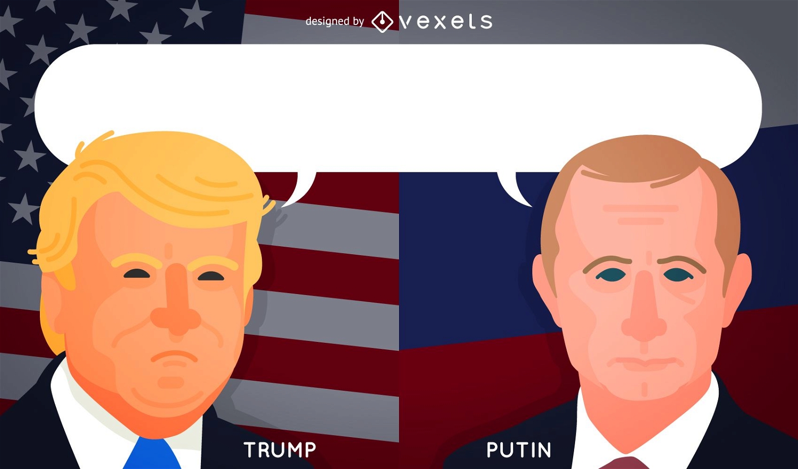 Desenhos animados de Trump e Putin para artigos