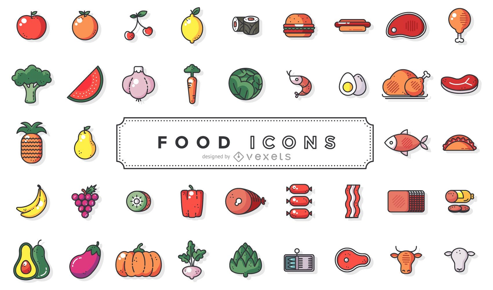Collection of flat stroke food icons