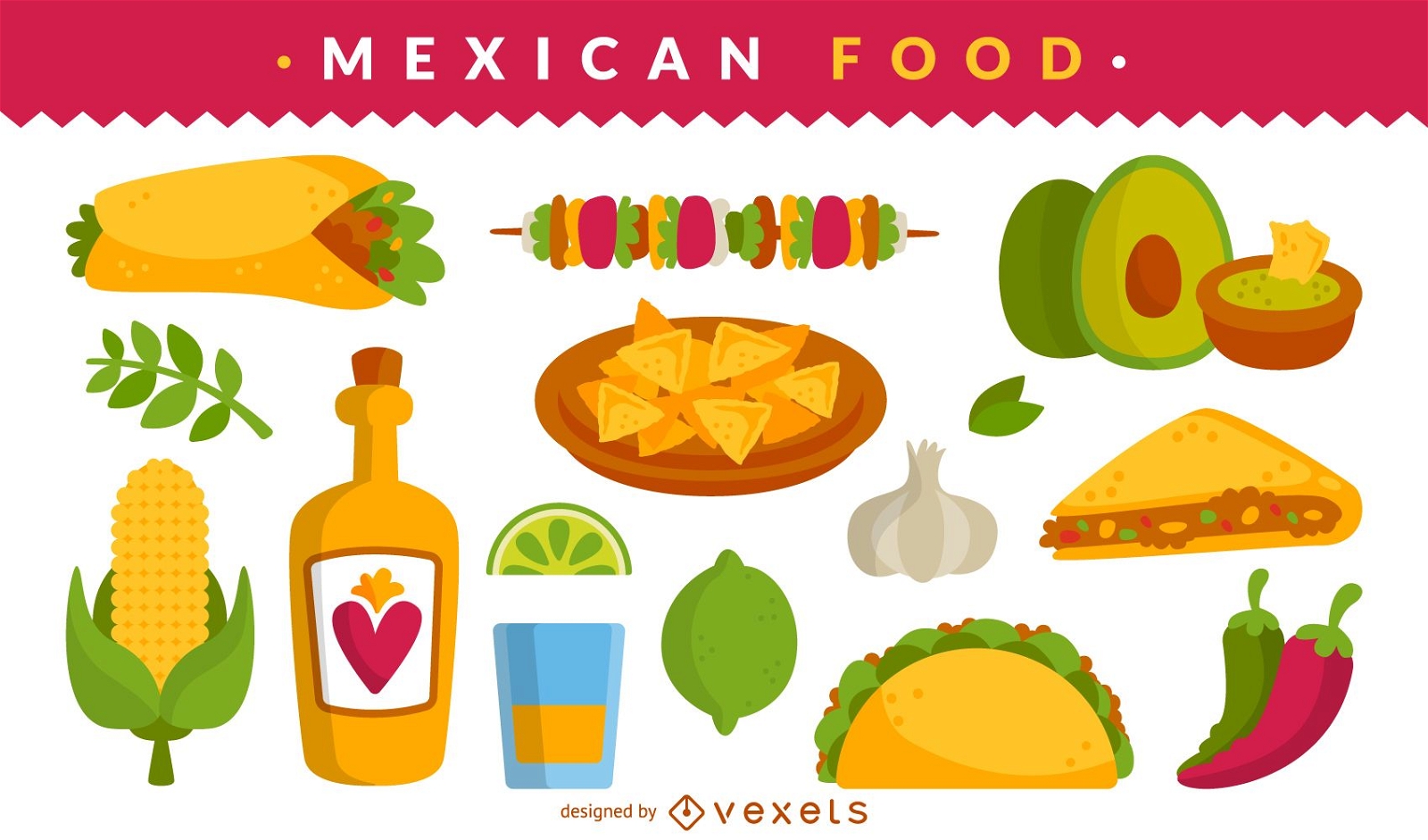 Mexikanischer Lebensmittelillustrationssatz